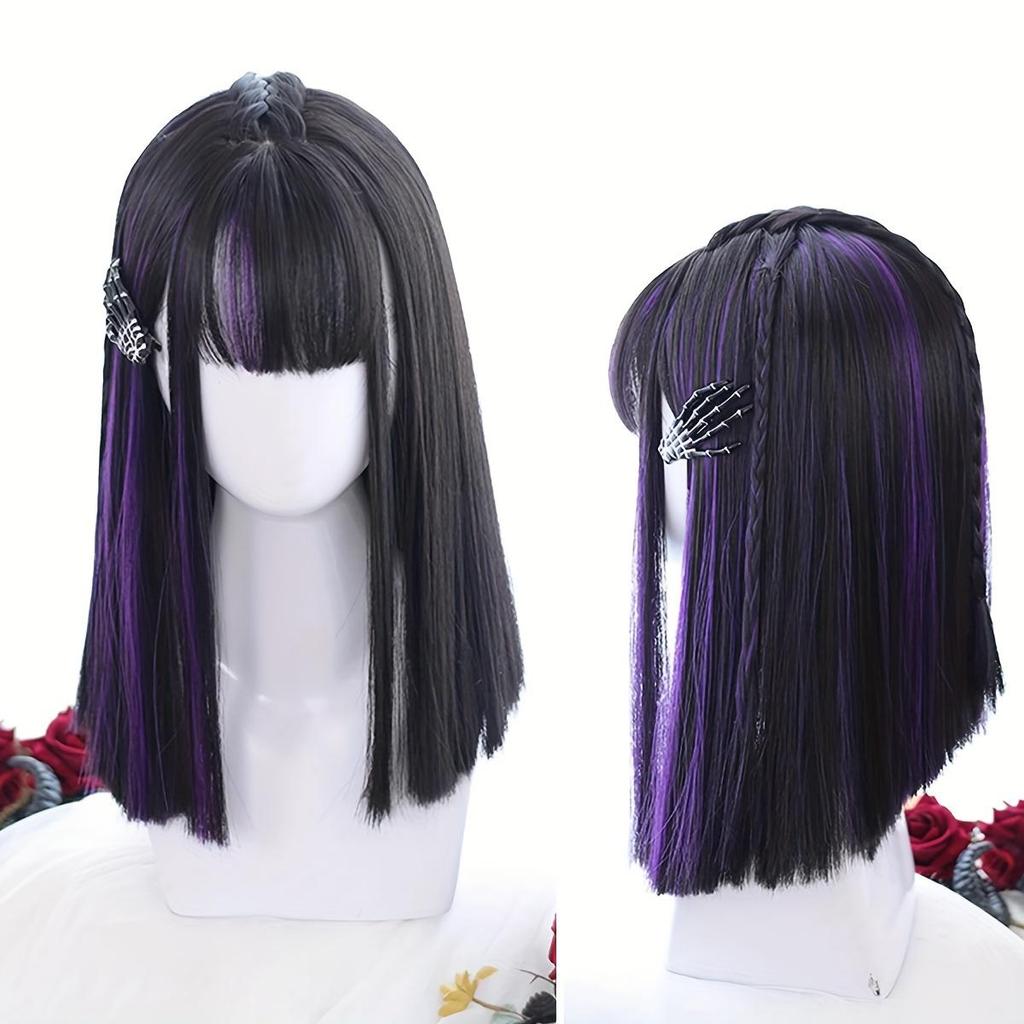 Elegante, glatte, rosa Ombre-Bob-Perücke für Damen, hitzebeständiges Kunsthaar, kurze Cosplay-Perücke mit Mittelscheitel, verstellbare Rosennetzkappe