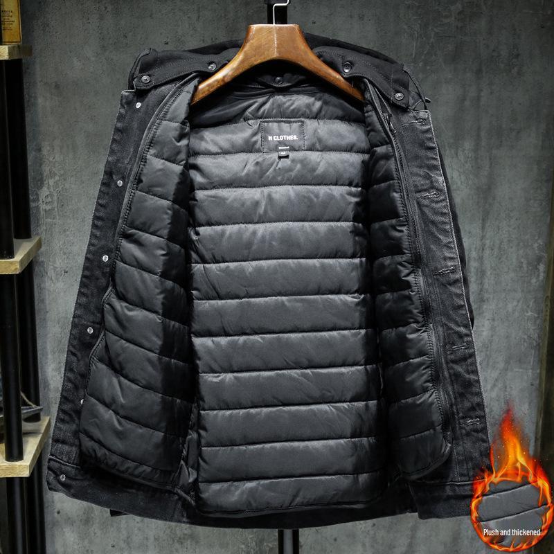 Men's Korean Style Hooded Denim Jacket - Autumn/Winter, Plus Velvet, Thickened, Casual Versatile Workwear