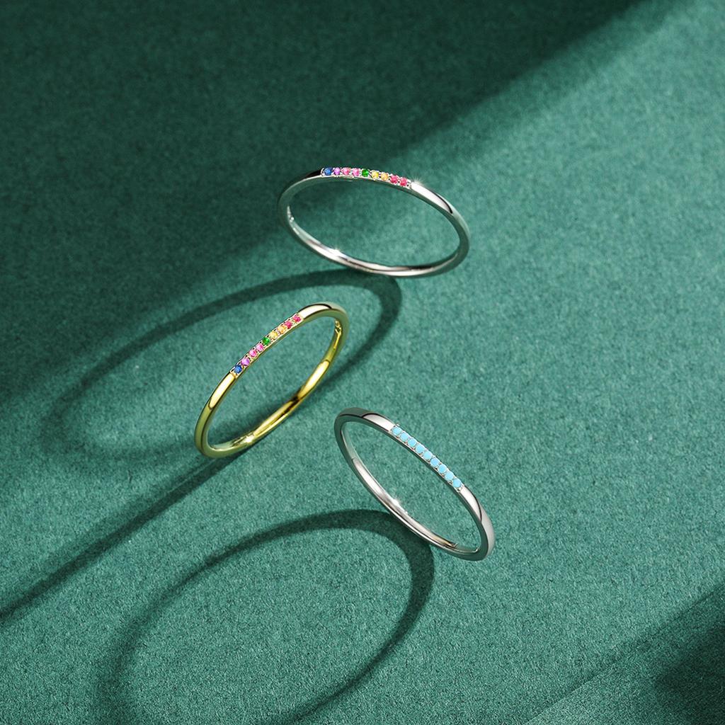 Modian New Real 925 Silver Trendy Rainbow CZ Stackable Colorful Finger Rings For Women Female Wedding Statement Jewelry