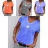 Stylish Women V-neck T-shirt Casual Loose Star Summer Shirts Solid Short Sleeve Perfect For Outdoor Activities