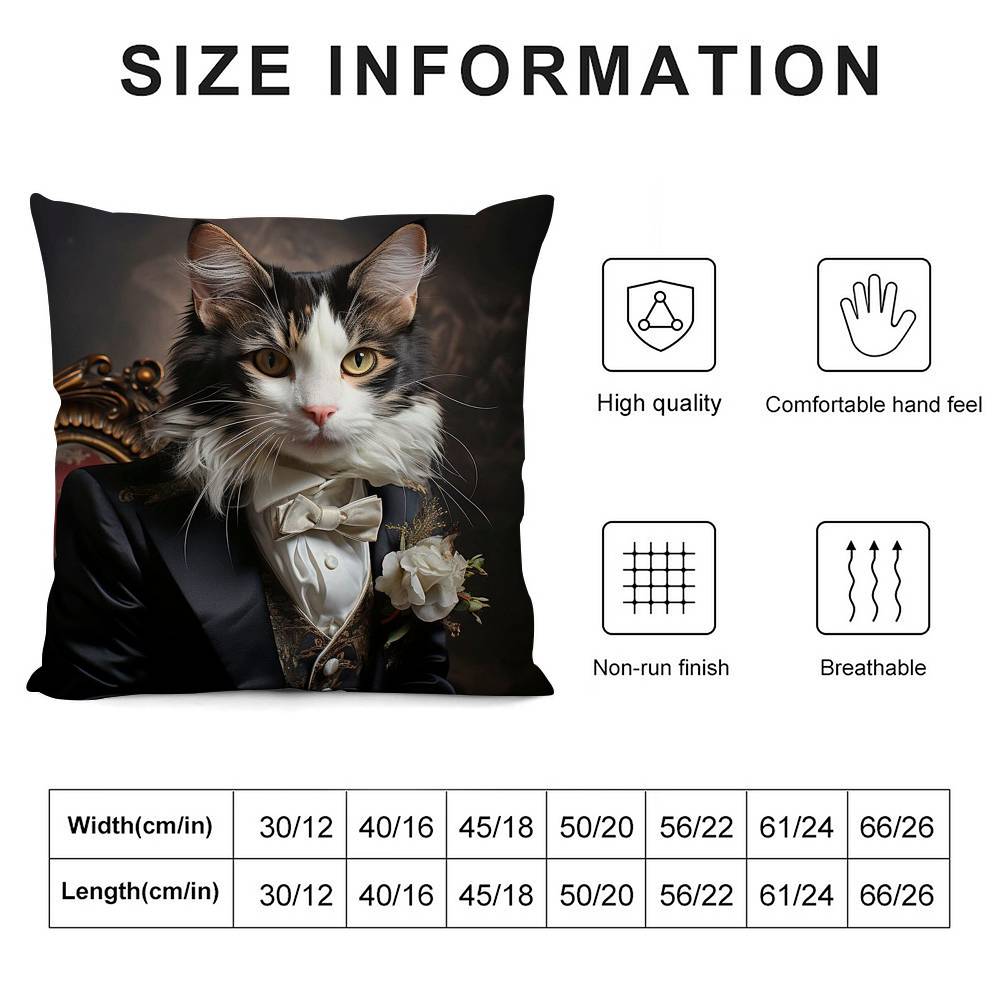 Renaissance Royal Cat Funny Pillow Case Sofa Living Room Bedroom Double-Sided Printing Square Cushion Nap Time Pillow Case