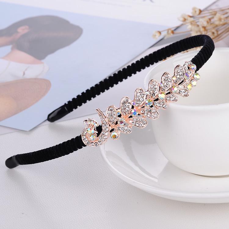Gold Rhinestone Butterfly Korean Headband & Hairpin Set - Non-Slip Metal Hair Accessories