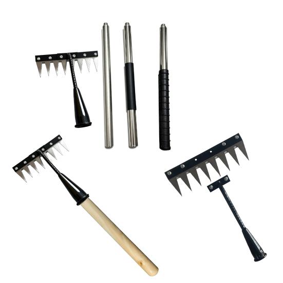 Weeding Rake Detachable Design Manganese Steel Garden Weeder Rake with Sharp Tip Wide Teeth Soil Penetration Rake