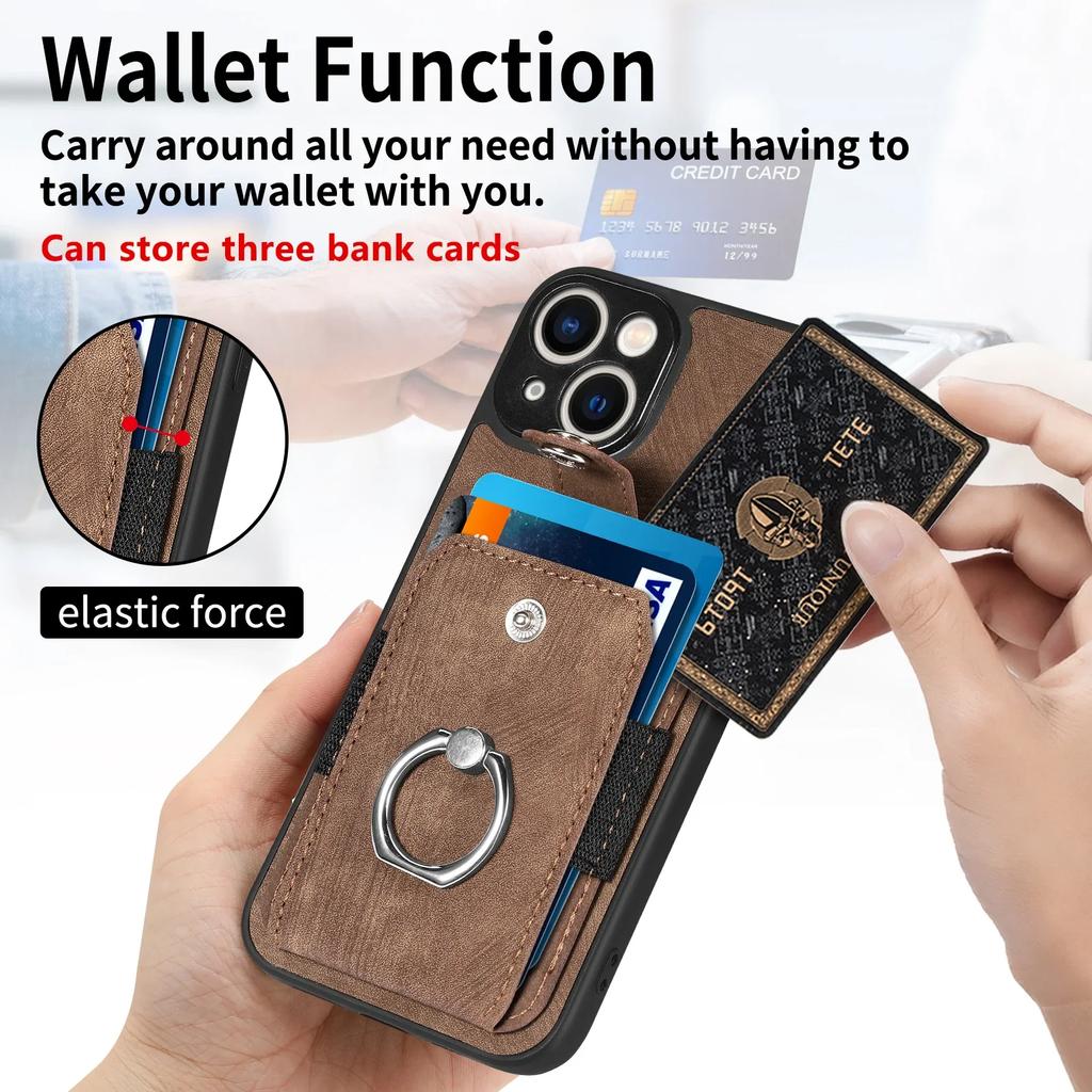 Ring Holder Leather Cards Solt Wallet Case for iPhone 14 16 Pro Max 13 11 12 Mini 15 Plus XS XR Se 2025 Magnetic Stand Bag Cover