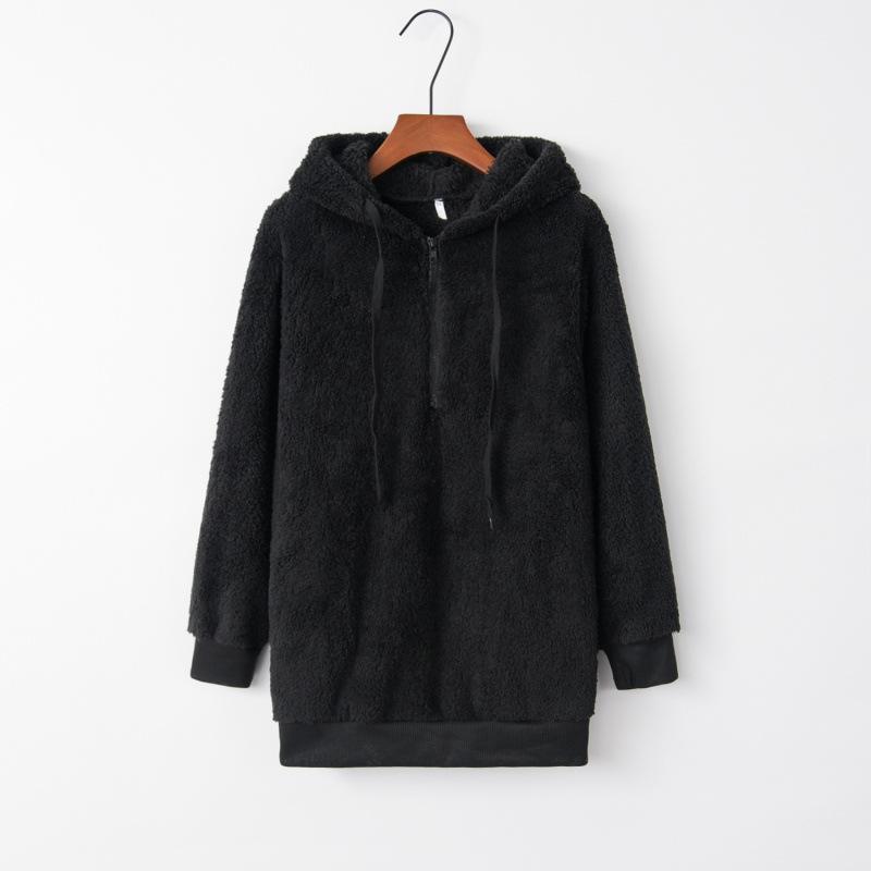 Long Sleeve Hooded Solid Color, Women's Sweater Fleece Jacket