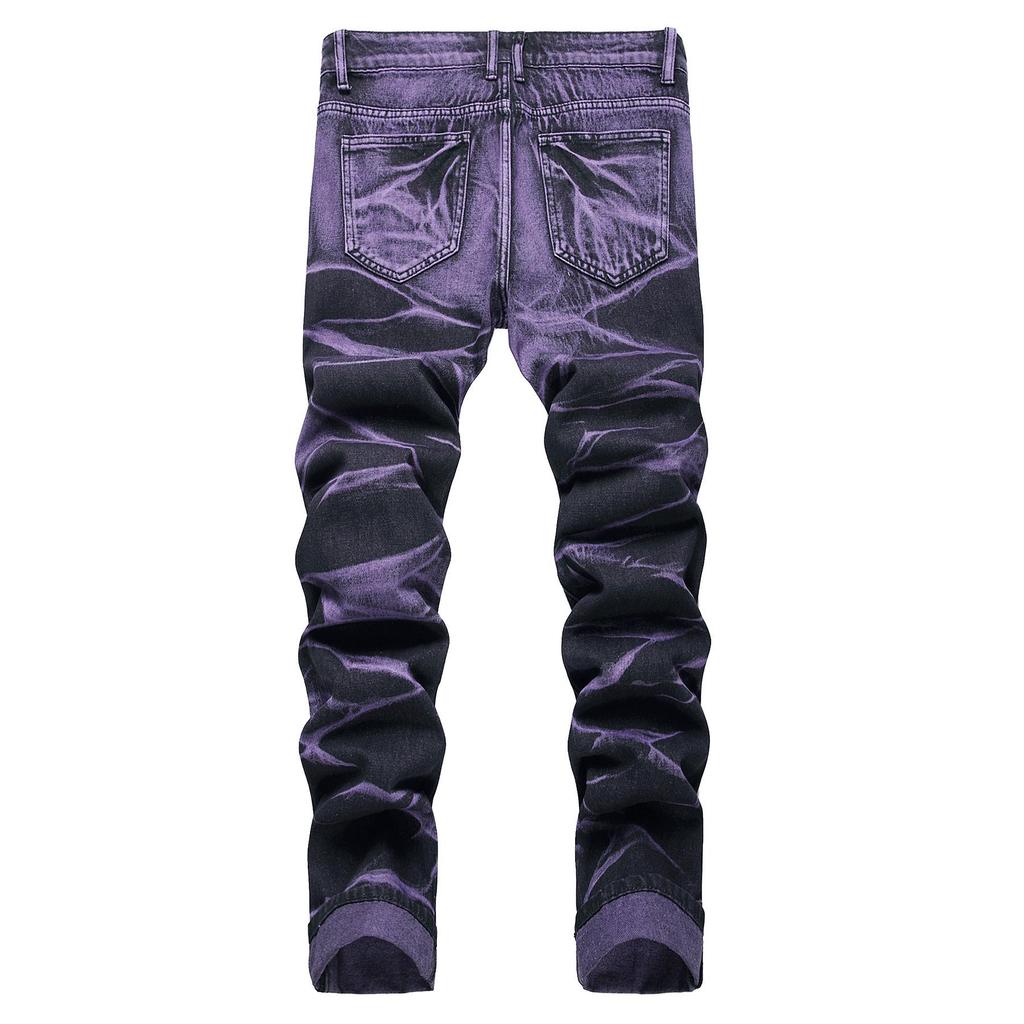Heren Modieuze Gepersonaliseerde Paarse En Zwarte Gescheurde Denim Broek