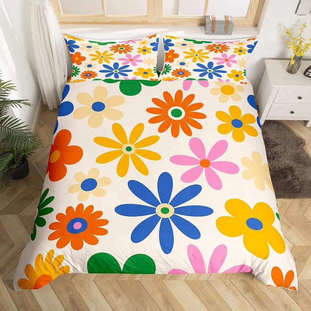 Rainbow Duvet Cover Kawaii Tropical Fruits Bedding Set Pineapple Lemon Doughnut Orange Strawberry Comforter Quilt Cover Set
