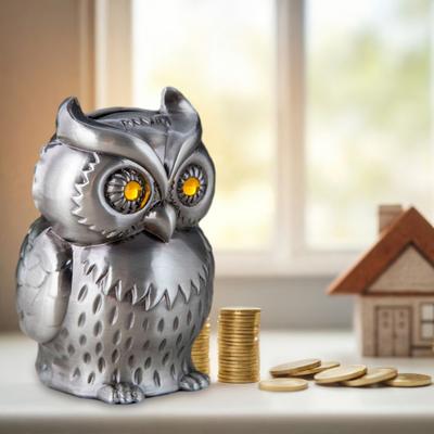 Hucha de Búho de Metal Contenedor de Almacenamiento de Monedas y Efectivo con Forma de Búho Realista Niños Adultos Animal Caja Tarro para Ahorrar Dinero Decoración de Escritorio