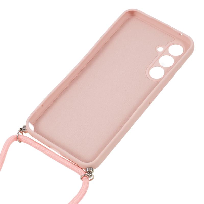For Samsung Galaxy A14 5G/4G Case Fiber Lining Rubberized TPU Cover with Long Lanyard