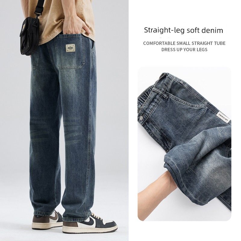 Foreign Trade Surplus American Retro Jeans for Men, Spring and Autumn Loose Straight-Leg New Style, Summer Trendy Casual Wide-Leg Long Pants