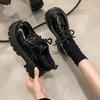 Round head retro British small leather shoes women's 2024 autumn new lace-up loafers college style muffin platform shoes