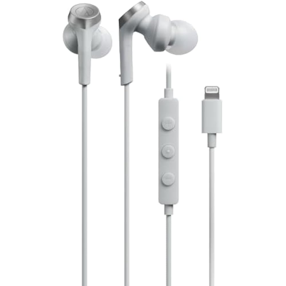 Audio-Technica ATH-CKS330Li Wired Earphones, 1.2m Lightning Cable, with Microphone, for iPhone, D...