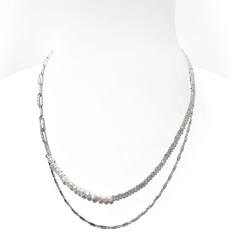 ozel Silver 925 Labradorite Fresh Water Pearl Layered Necklace PS113N