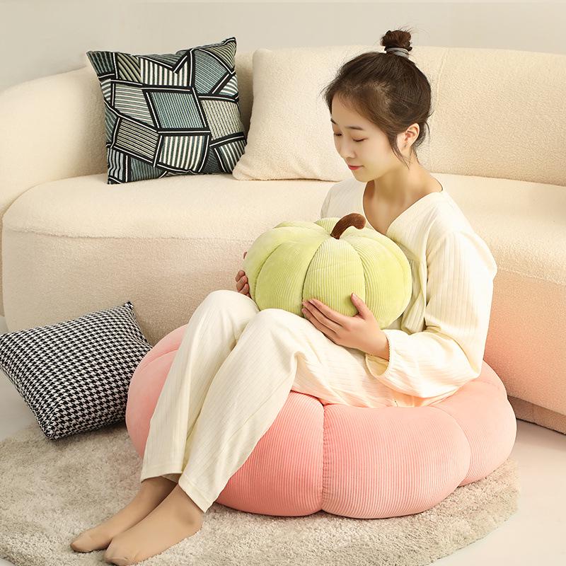 Creative Ribbed Pumpkin Pillow - Round, Solid Color for Sofa or Bedside