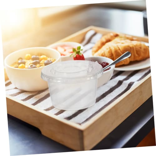 HAWILLOSCH Disposable Soup Bowls with Lids, 50-Piece 200ml Portable Porridge Cups for Salad Dressing, Dessert, and Ice Cream, Convenient for Storage a
