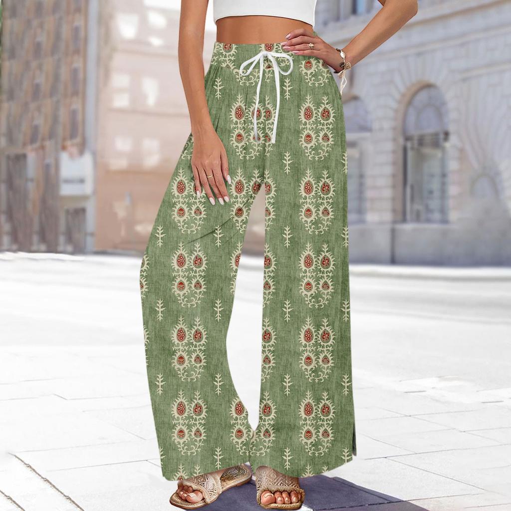 Dámské potištěné kalhoty s širokými nohavicemi s kapsami Vysoký pas Stahovací šňůrka Volné ležérní kalhoty