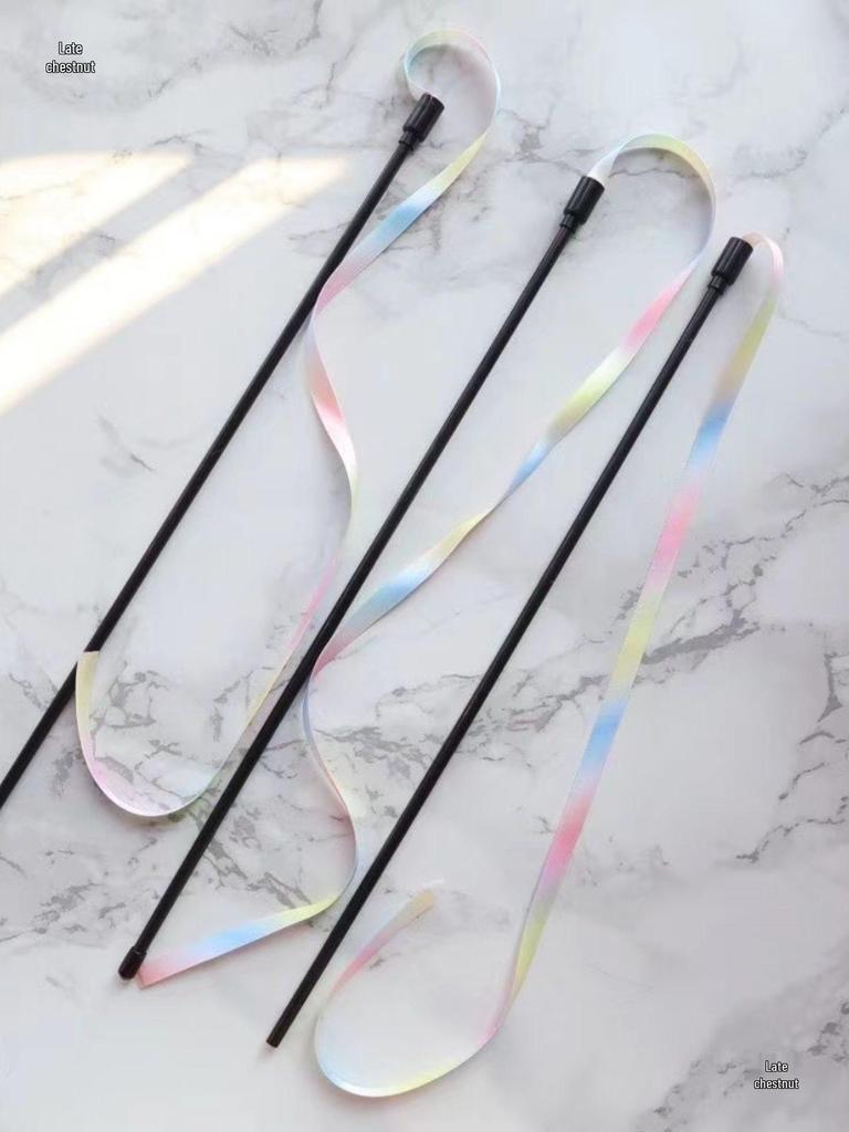 Rainbow Ribbon Cat Teaser: Double-Sided Toy with Long Pole and Seven-Color Streamers