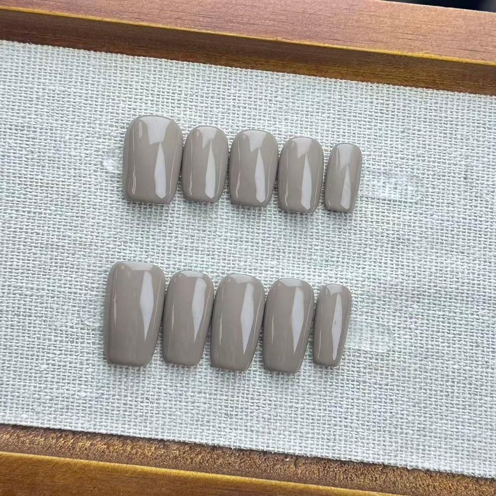 Handmade Press On Nails Glossy Solid Color Oatmeal Milk Gray Phototherapy Fake Nail Patch Artificial Nail Reusable