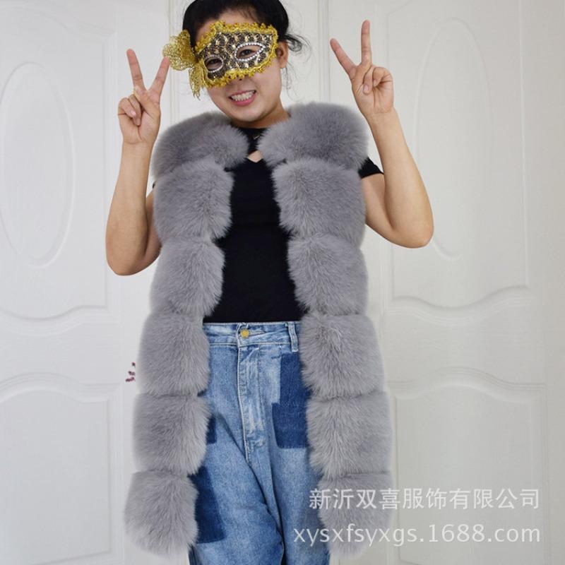 Autumn and Winter New Slim-fit Fur Vest, Women's Medium and Long Artificial Fur Warm Imitation Fox Fur Vest