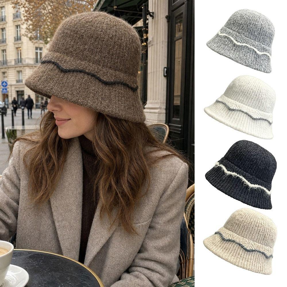 Wool Knitted Fisherman Hat Cold-Proof Beanie Hat New Bucket Hat  Autumn