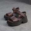 Fashion High Brand 7CM Cow Genuine Leather Sandals Boots Summer Women Hollow Pumps Peep Toe Flats Platform Wedge Booties Mary Jane Shoes