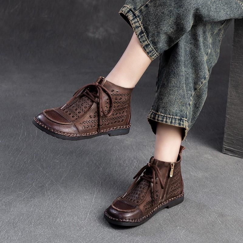 Fashion GKTINOO Women's Boots Sneakers Hollow Out Fashion Genuine Leather Shoes For Women 2025 New Spring Breathable Flat Ankle Boots