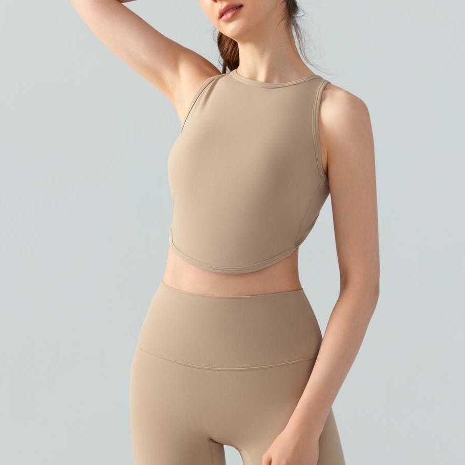 Crisscross Back Yoga Sports Bra - Slimming Round Neck Fitness Top