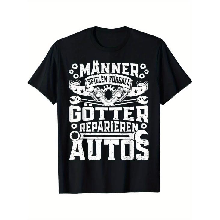 Men' Funny German Mechanic Saying T-Shirt - "Only Broken Cars Work On Saturdays" Auto Repair Shirt with Wrench & Spark Plugs Graphic, Comfort Fit