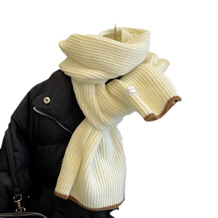 New Scarf Solid Color White Knitted Scarf Autumn and Winter Women's Korean Version Versatile Warm Simple Versatile Scarf