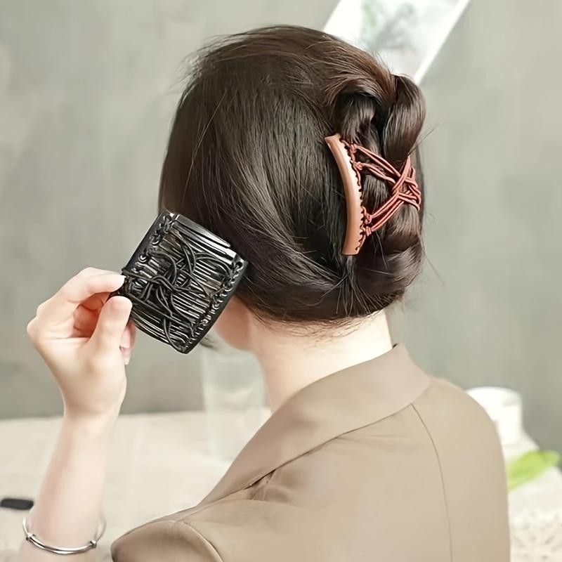 Doppelreihe Elastischer Magischer Haarkamm, Kopf-Artefakt, Fauler Exklusiver Hinterkopf-Lockenwickler, Tägliches Haarschmuck-Lieblingsstück für Damen