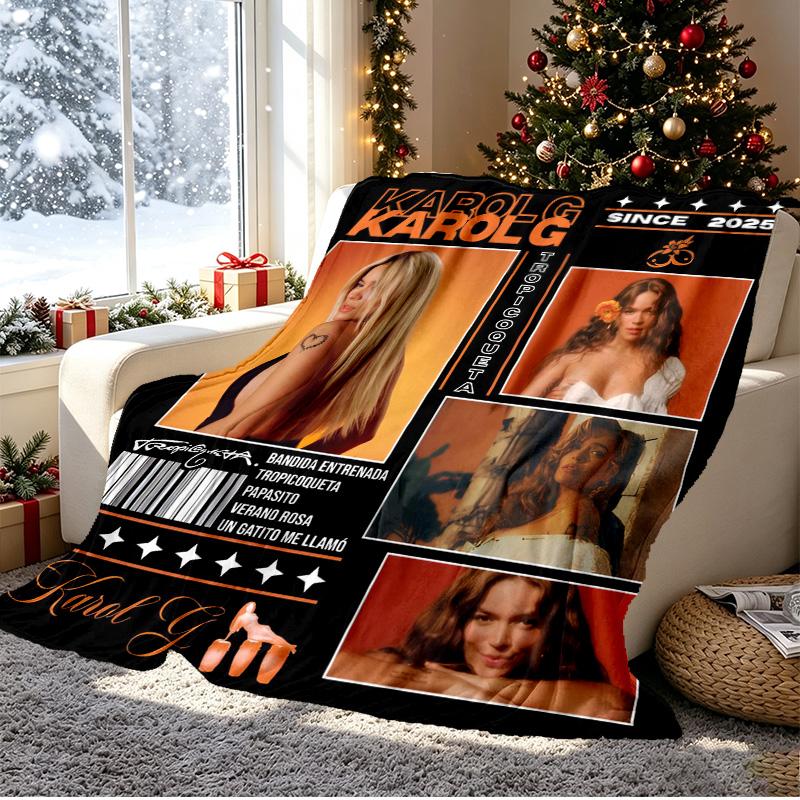 Karol G Pattern Blanket for Home Decoration, Bed, Sofa, Car Travel, Camping, Suitable for All Seasons, Birthday Christmas Gift