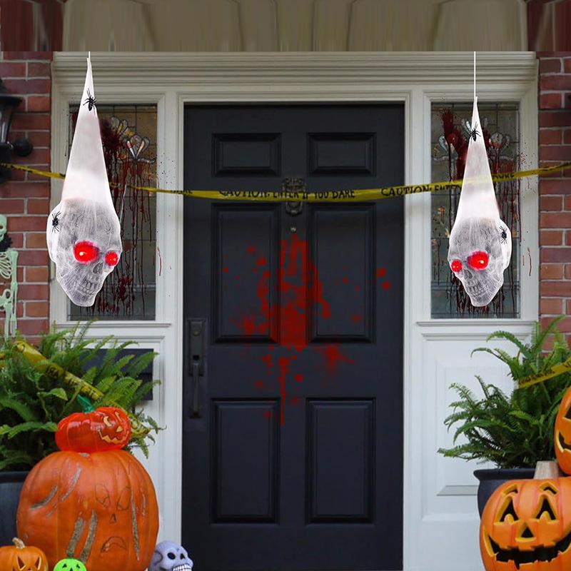 Halloween Horror Glowing Sound Control Spider Cotton Skull Prop Ghost House Secret Room Courtyard Decoration Decor