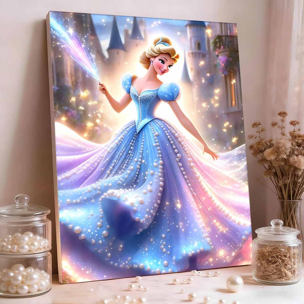 Magic Castle Cinderella Pearl-Inlaid Frameless Art | Handmade Pearl Craft, Magic Castle Theme, for Luxury Fairy Tale Home Decor & Gift Option