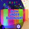 Mega-L Glow in The Dark Party Supplies, 2 Pack Neon Party Decorations Fluorescent Macaron Orange, Yellow and Fuchsia Wavy Metallic Tel Foil Fringe