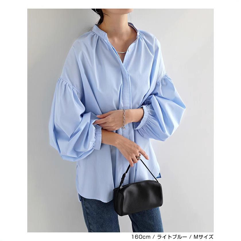 Korean chic autumn niche design sense round neck small breasted lace-up loose versatile lantern sleeve shirt top women