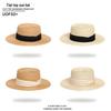 Women's French Summer Straw Hat, Large Brim, Ribbon, Flat Top, Outdoor Travel Sun Protection