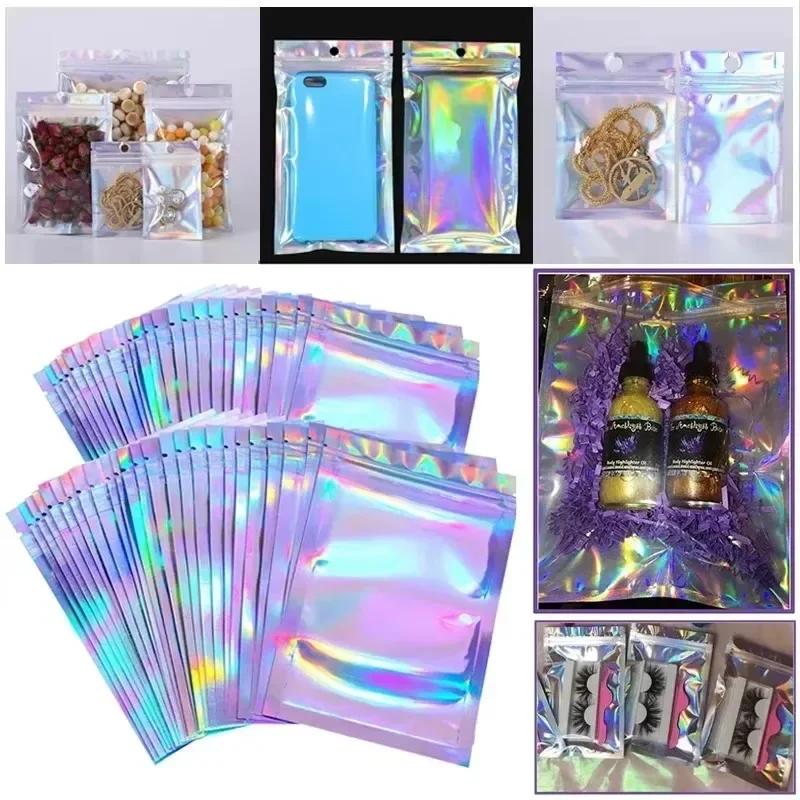 10/100 Stück Laserversiegelungsbeutel Kunststoff Holografisch Süßigkeiten Lebensmittelbeutel Wiederverschließbar Halskette Schmuck Geschenkverpackung Küchenaufbewahrungsbeutel