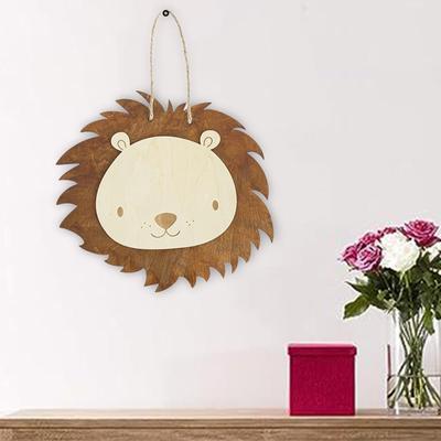 Wooden Lion Decoration Nursery Decor Window Hanging Panel Ornament Handcrafted for Christmas