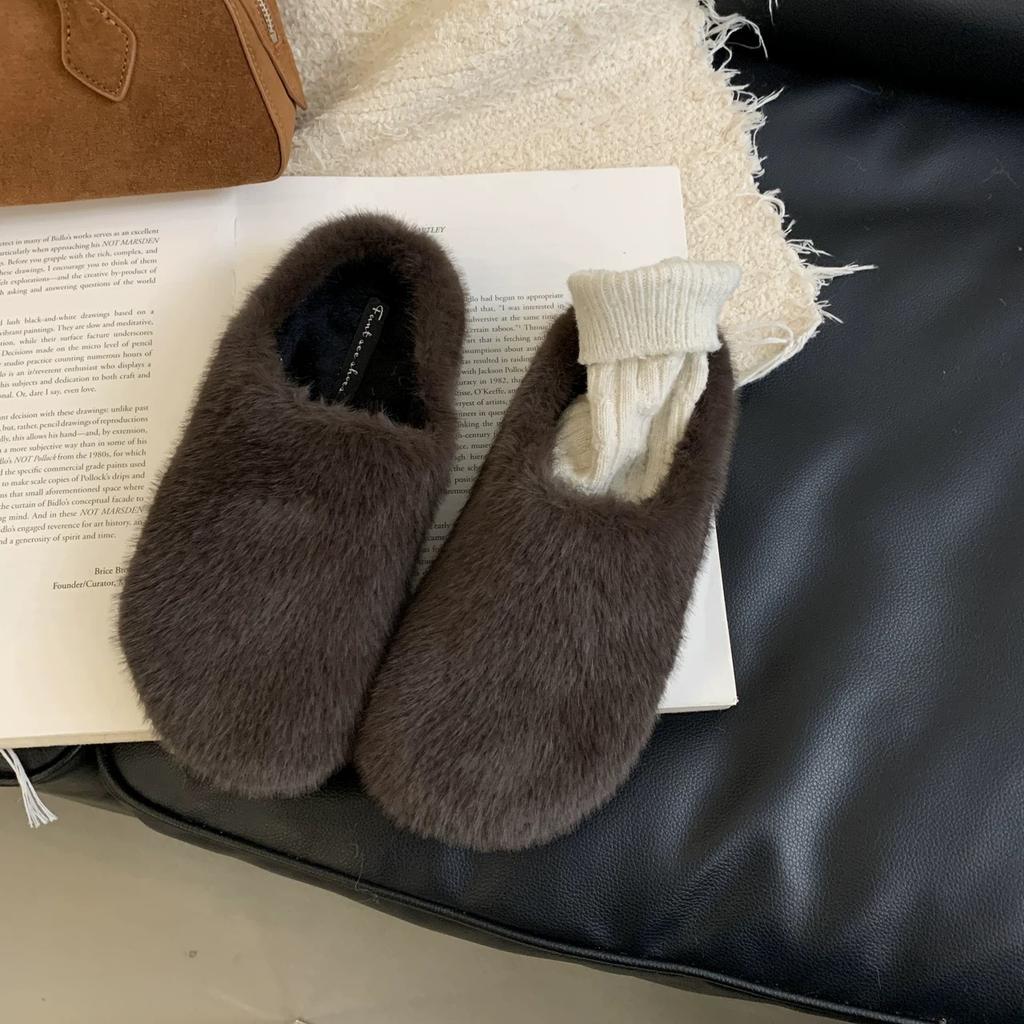 Xiaoxiangfeng bag head half slippers women's outer wear 2025 autumn and winter new thick-bottomed comfortable lazy fluffy cotton slippers tide