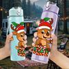 1PC Reindeer Santa Hat Christmas Pattern 750ml Color Plastic Sports Water Bottle Leakproof Flip Straw Lid Suitable for Sports Office Home Use