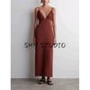 Summer New Product Women's Clothes French Fiber Blended Standard Edition Pleated V-neck Long Dress 1283852