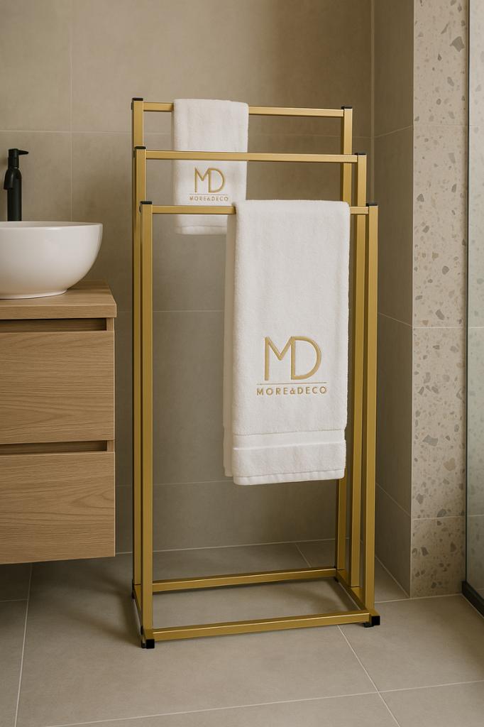 Supporto da bagno, tre bracci, oro, metallo, appendiabiti moderno, portaoggetti