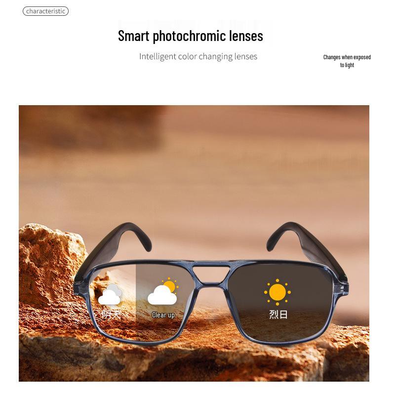 Smart GS10 Bluetooth Sunglasses with Photochromic Lenses, Music Calls, UV Protection, and Double Bridge Design.