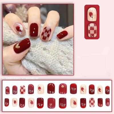 Künstliche Valentinstagsnägel, kurz, zum Aufdrücken, quadratisch, rot, vollständige Abdeckung, zum Aufkleben der Nägel, herzförmige Valentinstagsnägel mit süßen Designs, extra kurz, mit 2 ml Kleber