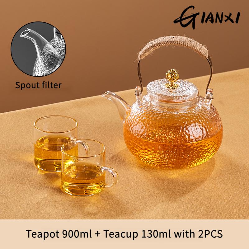 Skleněná čajová souprava Čínská domácí Velkokapacitní Přijímání hostů Kung Fu čajová souprava Kladívkový design Pletený konopný provaz Paprsek Čajová konvice