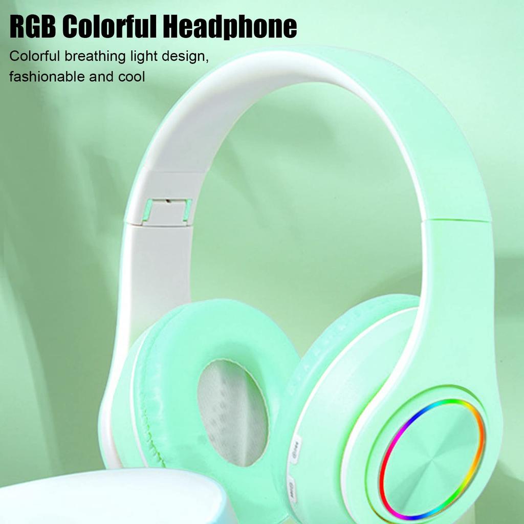 RGB Headset, Foldable and Retractable Headphones with Breathing Light, 65 Hours Playtime, with Mic, HiFi Stereo, Deep Bass, for Travel and Studying