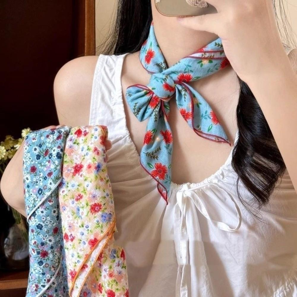 3pcs/set Thin Fabric Printed Headscarf Colorful Flower Square Headband Floral Neck Scarf  Holiday