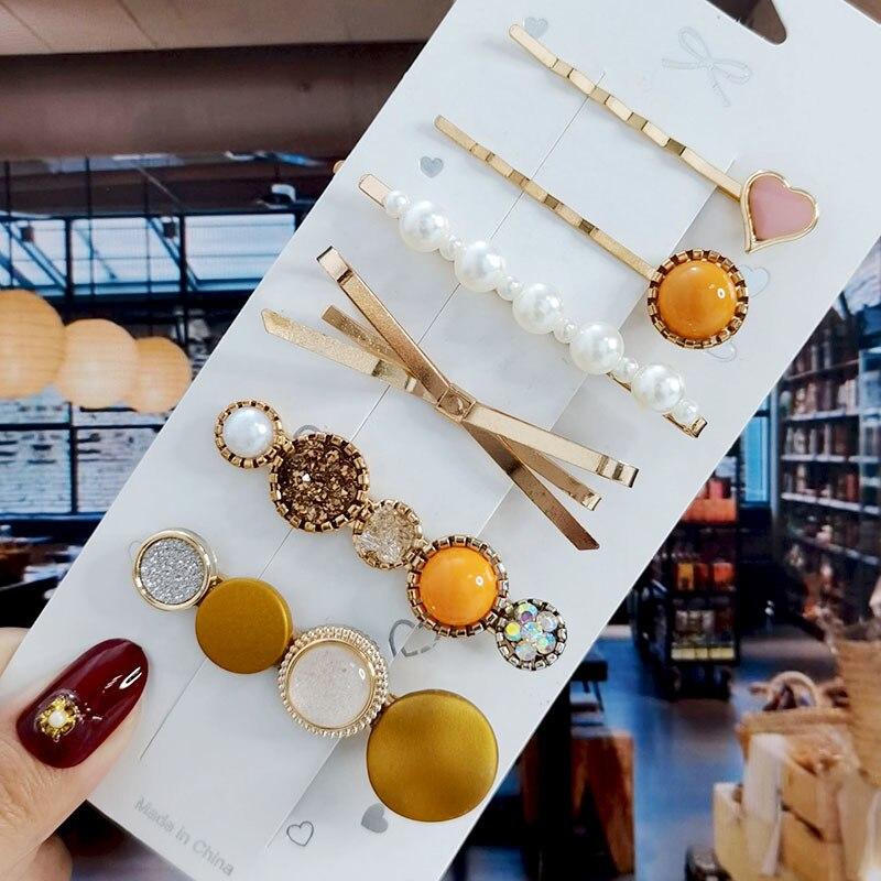 

8 шт./компл., набор акриловых заколок для волос с жемчугом и кристаллами для женщин, заколки с геометрическим рисунком в стиле ретро, ​​аксессуары для волос для девочек, модные украшения