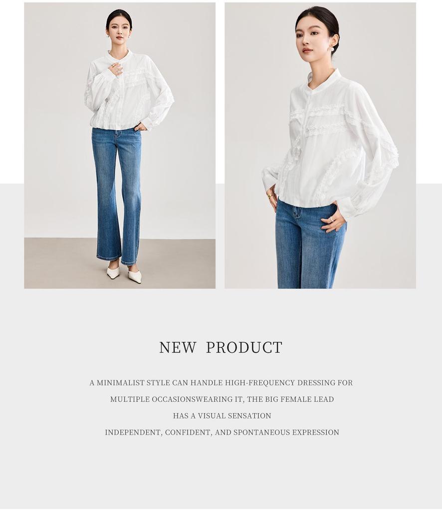 French Style Romantic Tencel Embroidered Women's Spring Shirt