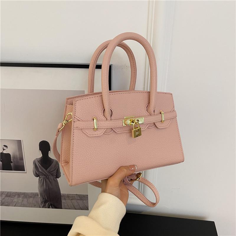 New High-end Lychee Pattern Small Lock Platinum Bag Portable Shoulder Oblique Span Trendy Women's Bag